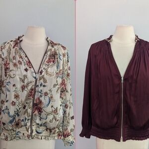 Floral and Burgundy Women's REVERSIBLE Satin Bomber Jacket